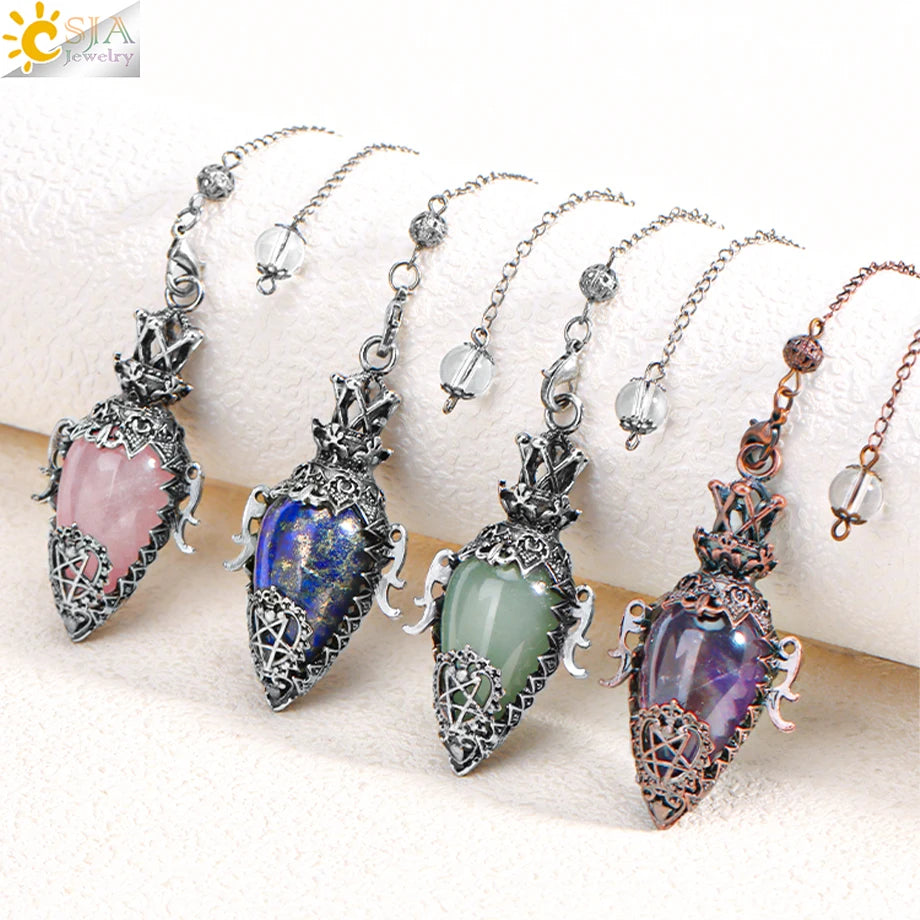 Spiritual Crystal Pendulums for Divination Dowsing Reiki Natural Stone Tiger Eye Pink Clear Quartz Yoga Esoterism Pendulos H494