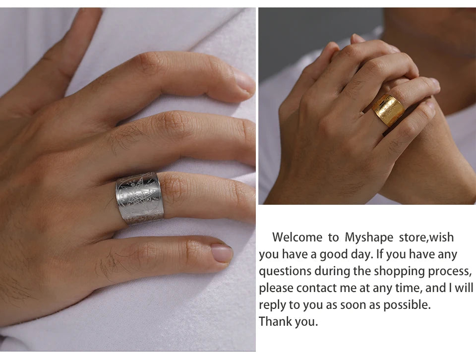 My Shape Tetragrammaton Pentacle Rings Stainless Steel Pentagram Protection Amulet Wiccan Magical Finger Ring for Men Jewelry