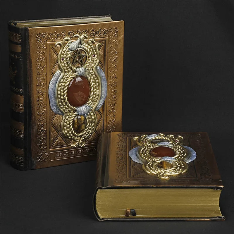 Retro Magic Notebook 3D Relief Sculpture Flying Horse Pentagram Inlaid With Natural Crystal Stone Thickened Multi Page Notebook
