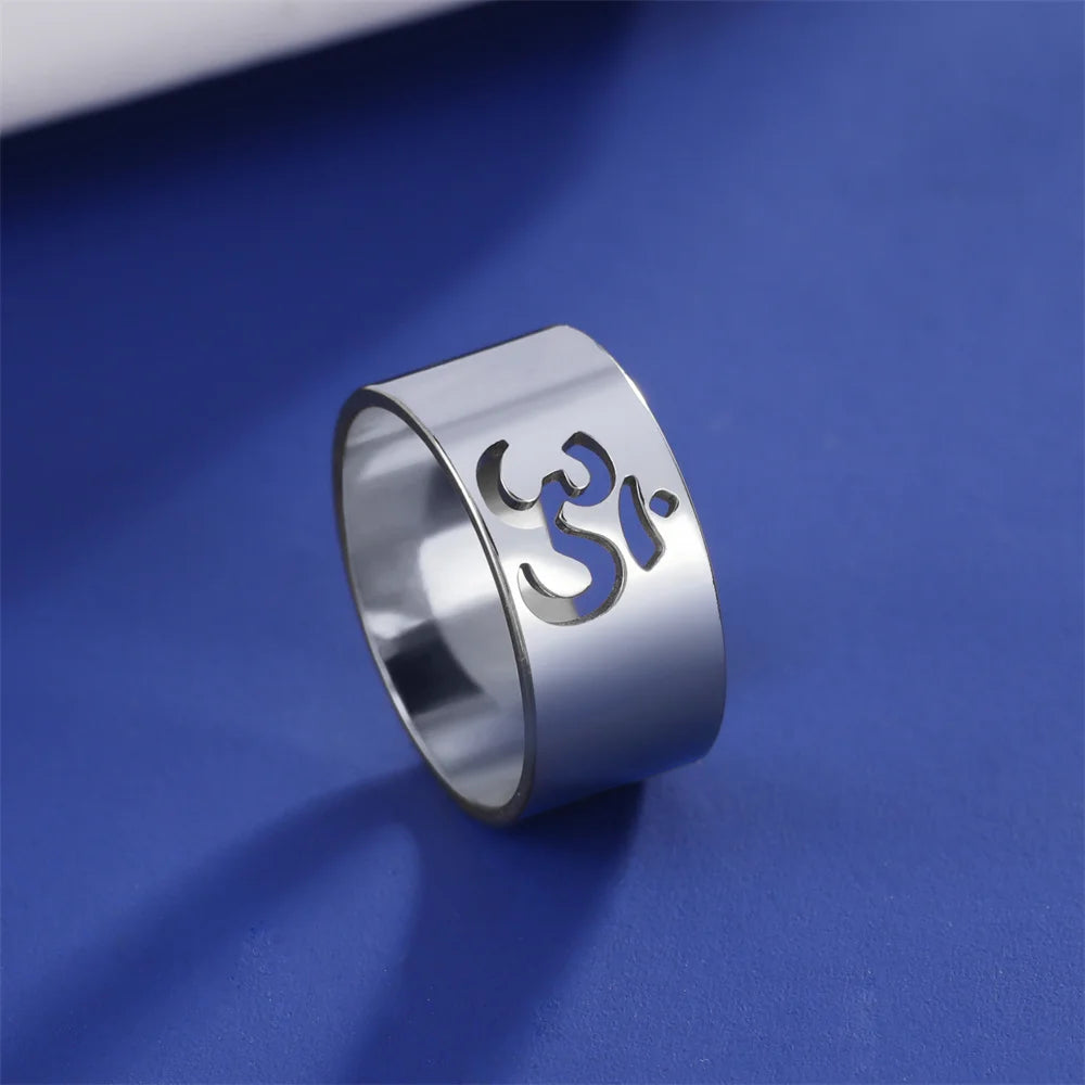 My Shape Yoga Om Symbol Rings Women Stainless Steel Finger Aum Ohm Om Hindu Spiritual Religious Jewelry Amulet Gifts for Men