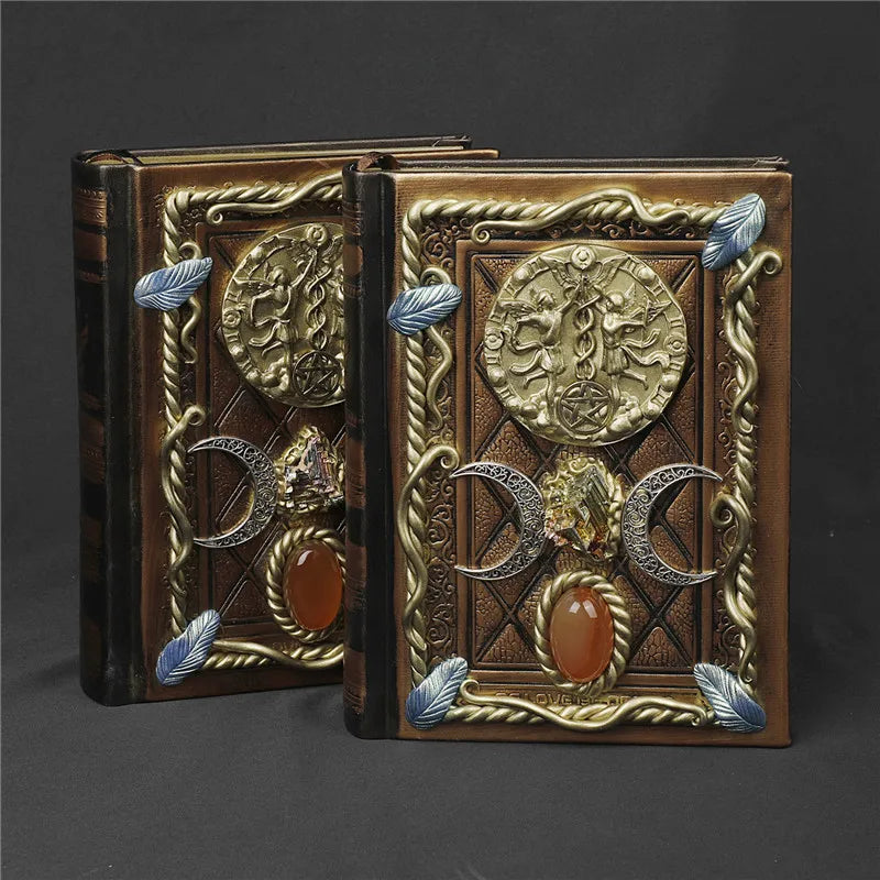 Retro Magic Notebook 3D Relief Sculpture Flying Horse Pentagram Inlaid With Natural Crystal Stone Thickened Multi Page Notebook