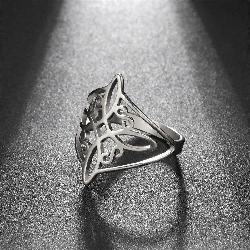 Witch Knot Stainless Steel Ring for Women Wiccan Cross Celtics Knot Rings Witchcraft Good Luck Protection Amulet Jewelry Gifts