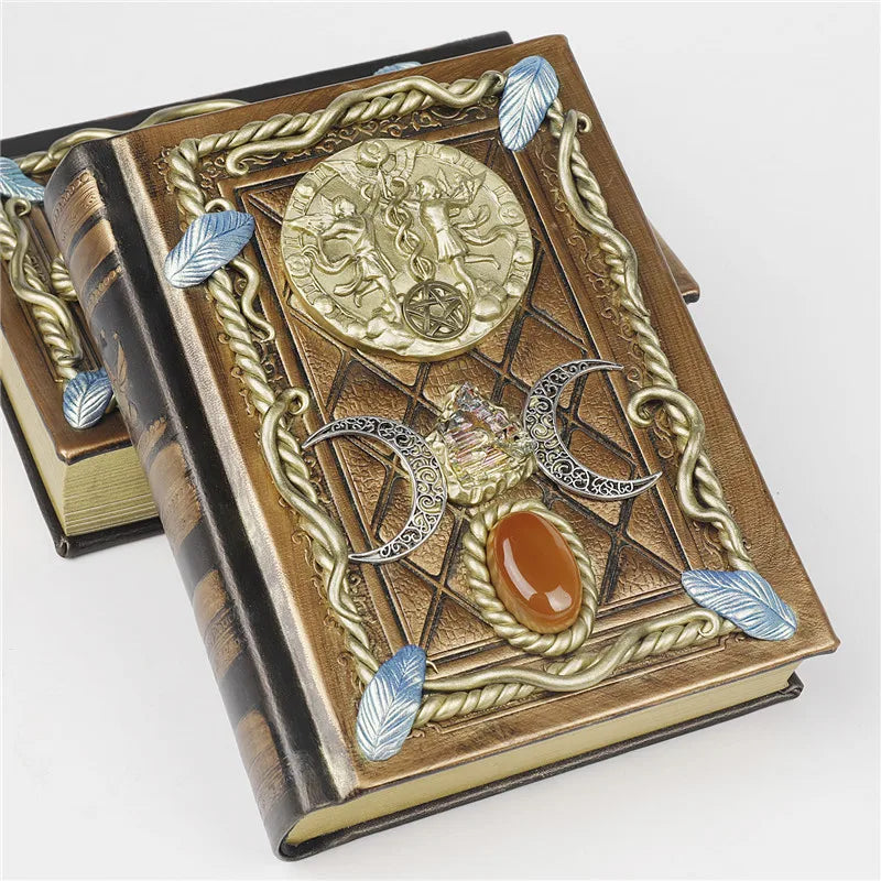 Retro Magic Notebook 3D Relief Sculpture Flying Horse Pentagram Inlaid With Natural Crystal Stone Thickened Multi Page Notebook