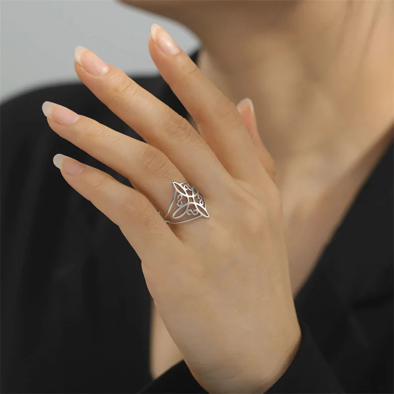 Witch Knot Stainless Steel Ring for Women Wiccan Cross Celtics Knot Rings Witchcraft Good Luck Protection Amulet Jewelry Gifts