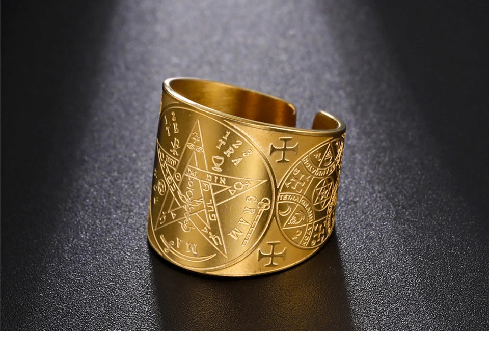 Stainless Steel Pentagram Protection Ring - Elementsofthewitch