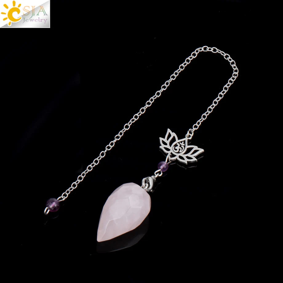 Spiritual Crystal Pendulums for Divination Dowsing Reiki Natural Stone Tiger Eye Pink Clear Quartz Yoga Esoterism Pendulos H494