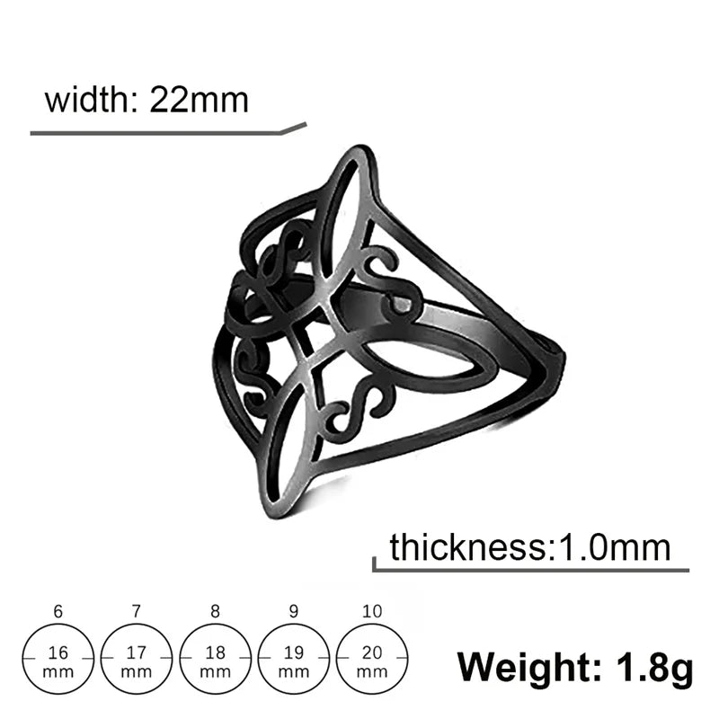 Witch Knot Stainless Steel Ring for Women Wiccan Cross Celtics Knot Rings Witchcraft Good Luck Protection Amulet Jewelry Gifts
