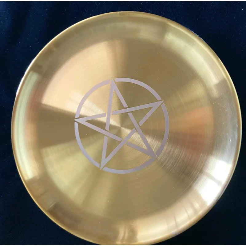 Pentagram Candlestick Table Altar Plate - Elementsofthewitch