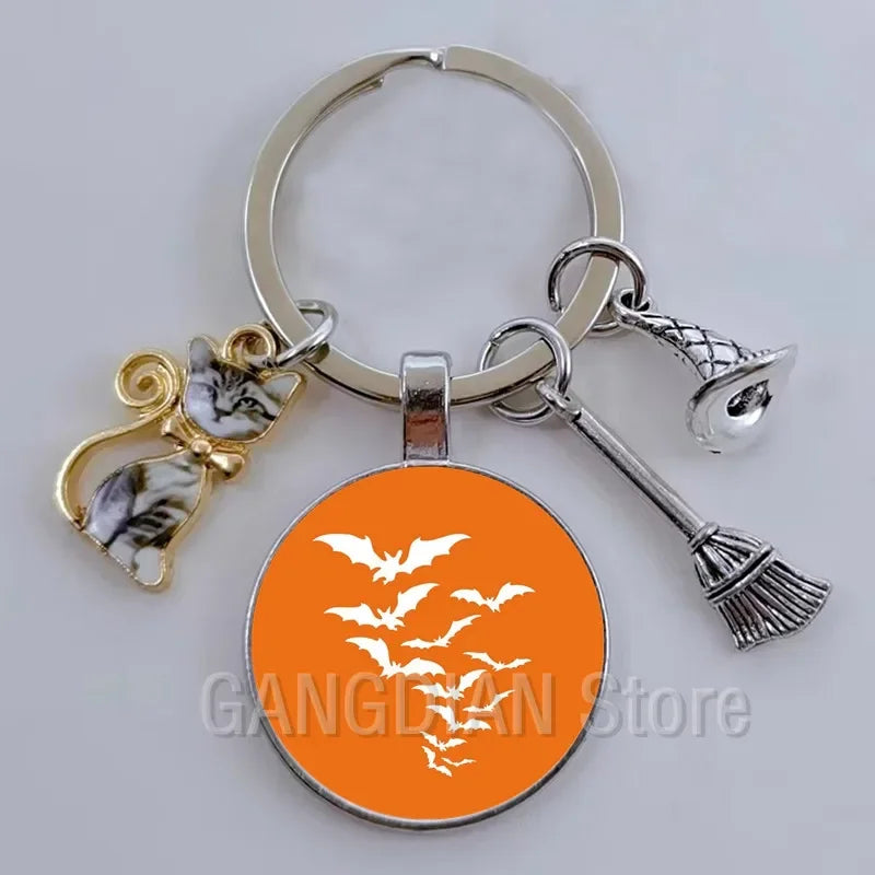 DIY Halloween Keyring Witchy Witchcraft hat Keychain Cat Key Chains Gothic Broomstick Charms Gift For Witch Lover Jewlery