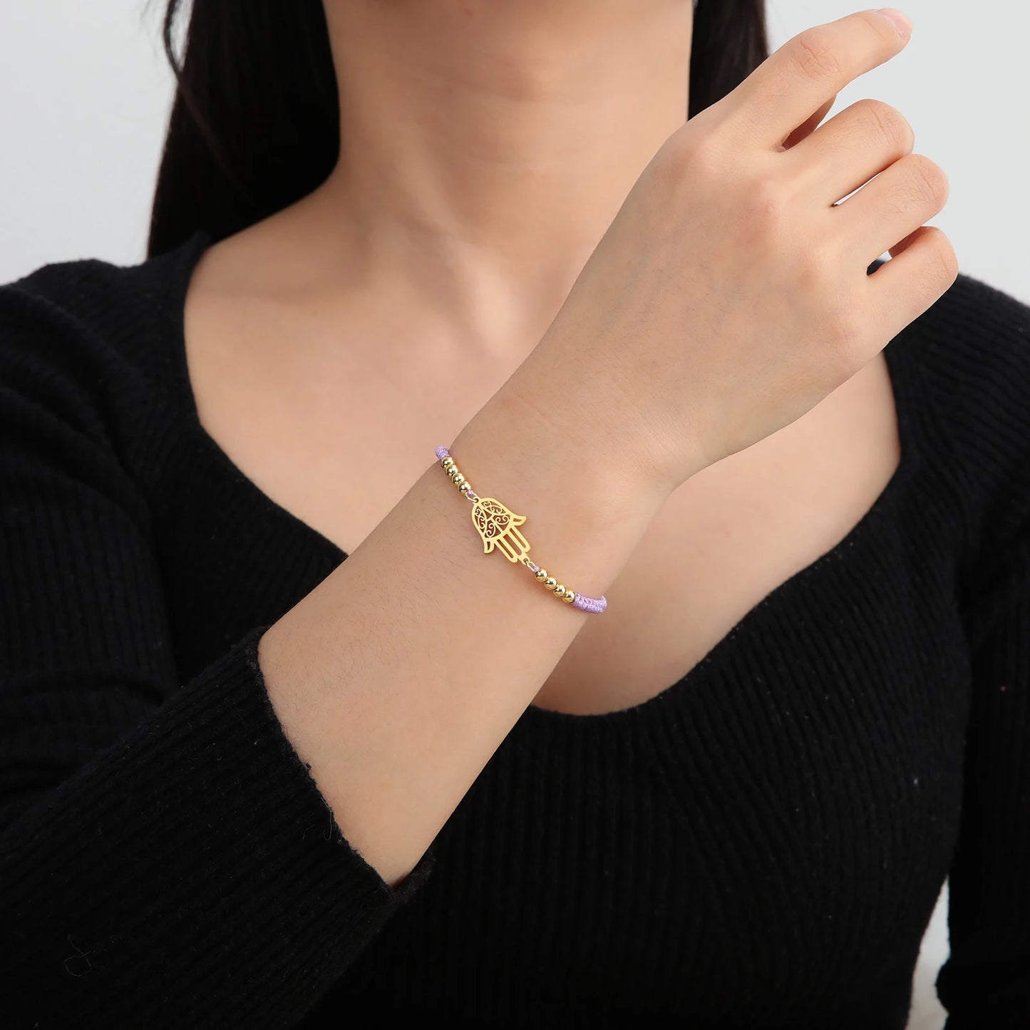 LIKGREAT Classic Hand of Fatima Adjustable Bracelets Lucky Amulet Hamsa Spiritual Jewelry Stainless Steel Men Women Wiccan Gift