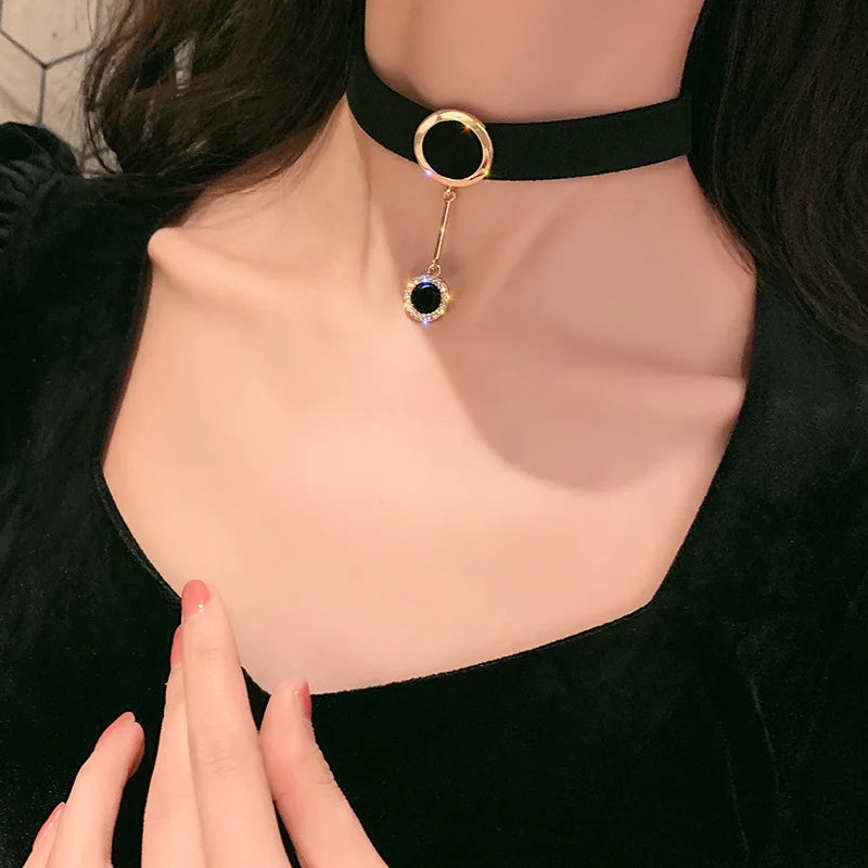 Double Layers Black Choker Necklace Crescent Pendant Statement Gothic Witchy Halfmoon Luna Women Neck Jewelry Gift