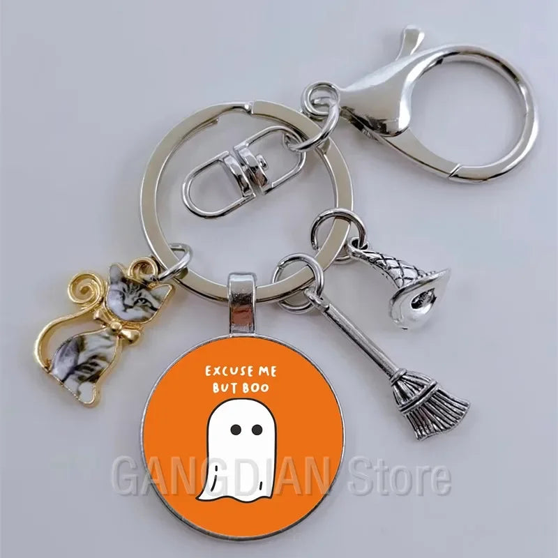 DIY Halloween Keyring Witchy Witchcraft hat Keychain Cat Key Chains Gothic Broomstick Charms Gift For Witch Lover Jewlery
