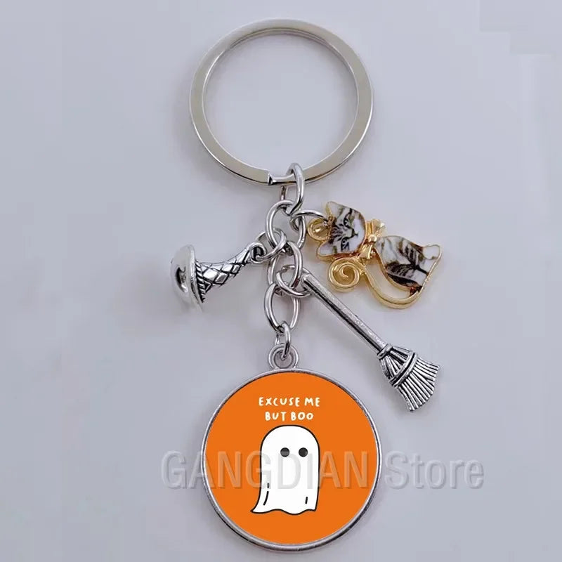 DIY Halloween Keyring Witchy Witchcraft hat Keychain Cat Key Chains Gothic Broomstick Charms Gift For Witch Lover Jewlery