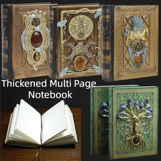 Pentagram Relief Notebook with Inlaid Crystal - Elementsofthewitch