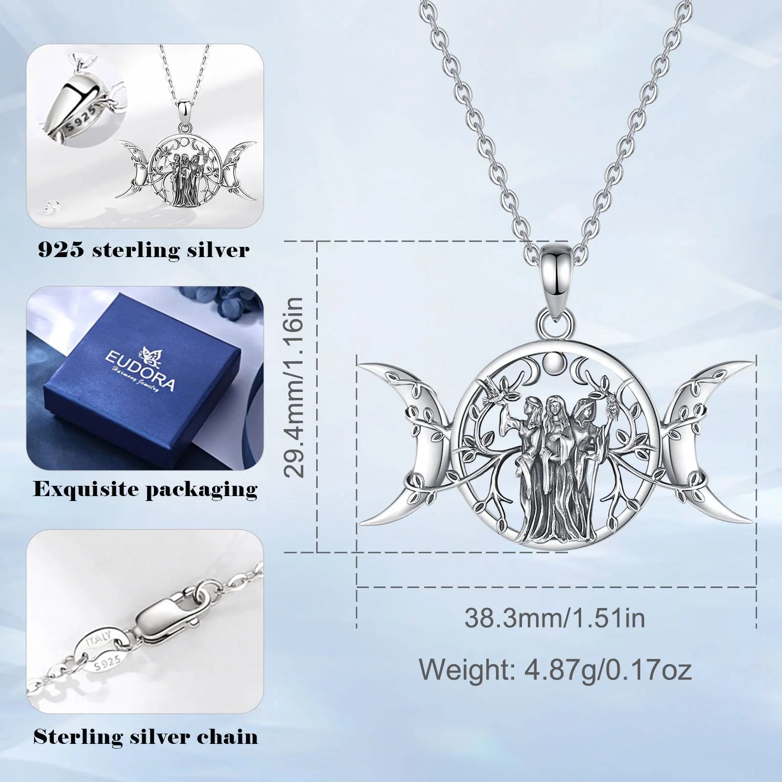 Sterling Silver Triple Moon Goddess - Elementsofthewitch