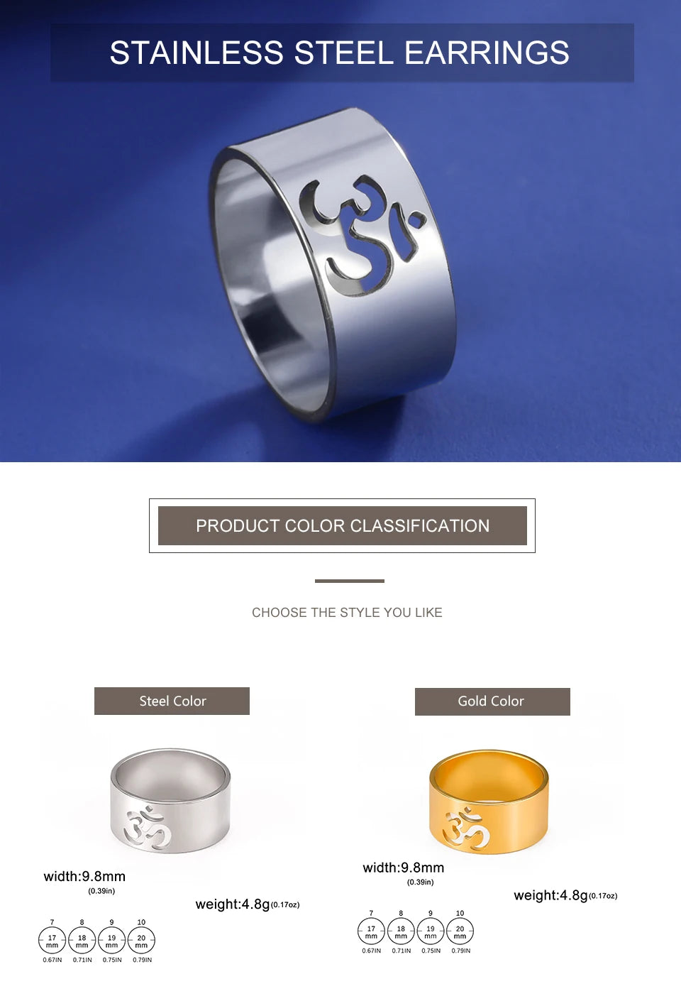 My Shape Yoga Om Symbol Rings Women Stainless Steel Finger Aum Ohm Om Hindu Spiritual Religious Jewelry Amulet Gifts for Men