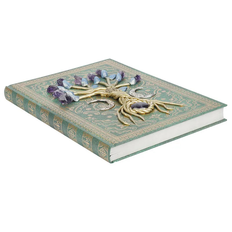 Retro Magic Notebook 3D Relief Sculpture Flying Horse Pentagram Inlaid With Natural Crystal Stone Thickened Multi Page Notebook