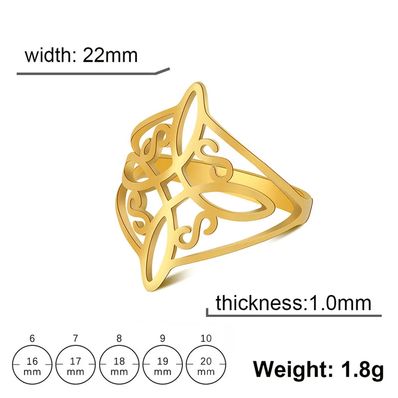 Witch Knot Stainless Steel Ring for Women Wiccan Cross Celtics Knot Rings Witchcraft Good Luck Protection Amulet Jewelry Gifts