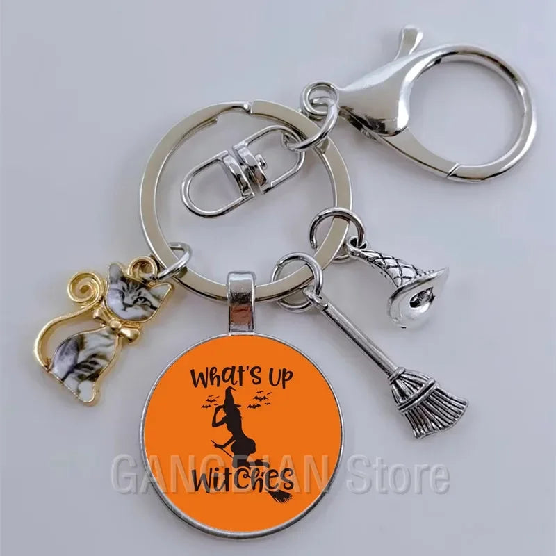 DIY Halloween Keyring Witchy Witchcraft hat Keychain Cat Key Chains Gothic Broomstick Charms Gift For Witch Lover Jewlery