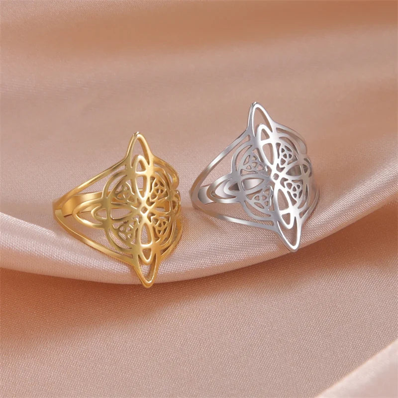 Witch Knot Stainless Steel Ring for Women Wiccan Cross Celtics Knot Rings Witchcraft Good Luck Protection Amulet Jewelry Gifts