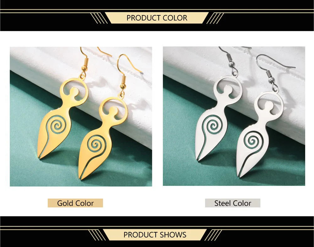 Dawapara Triple Moon Spiral Goddess Symbol Dangle Earrings Wiccan Pentagram Pagan Stainless Steel Women Jewelry
