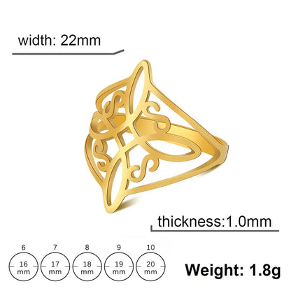 Witch Knot Stainless Steel Ring for Women Wiccan Cross Celtics Knot Rings Witchcraft Good Luck Protection Amulet Jewelry Gifts
