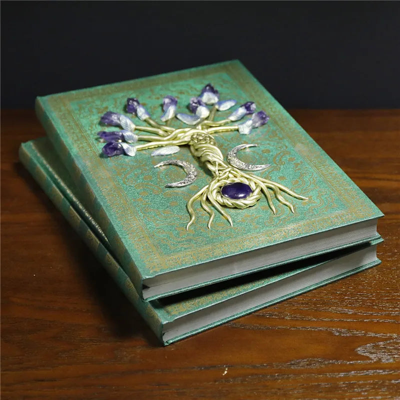 Retro Magic Notebook 3D Relief Sculpture Flying Horse Pentagram Inlaid With Natural Crystal Stone Thickened Multi Page Notebook