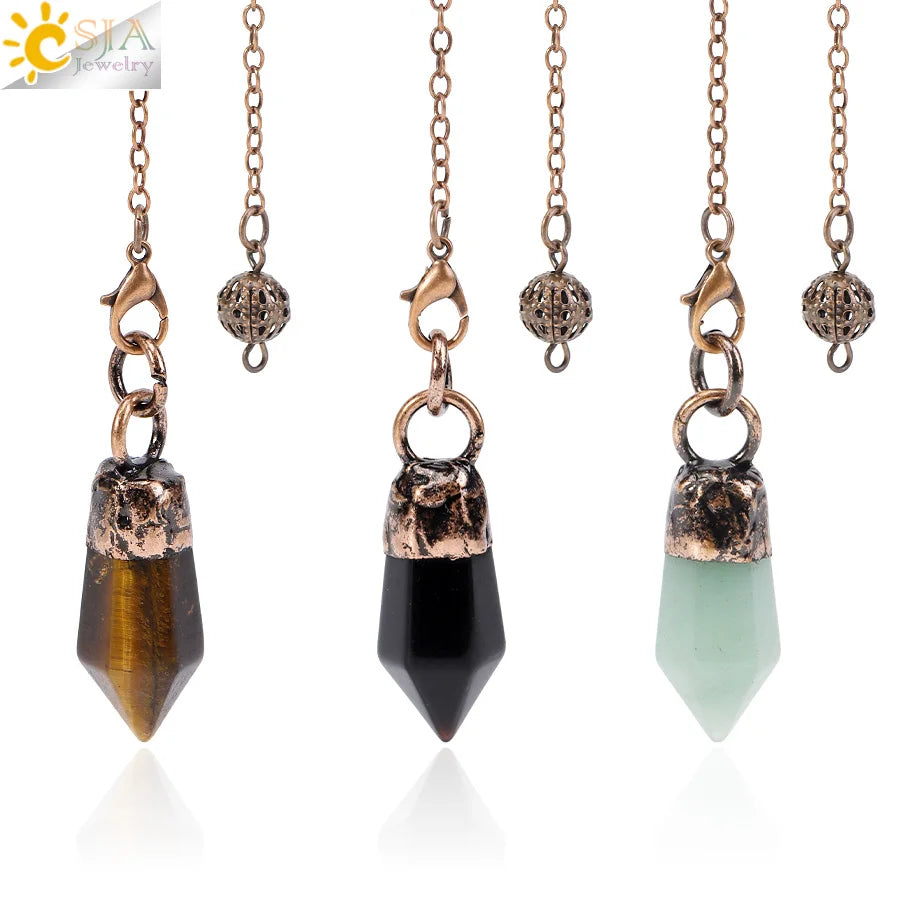 Spiritual Crystal Pendulums for Divination Dowsing Reiki Natural Stone Tiger Eye Pink Clear Quartz Yoga Esoterism Pendulos H494