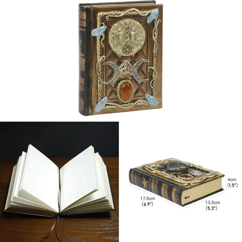 Retro Magic Notebook 3D Relief Sculpture Flying Horse Pentagram Inlaid With Natural Crystal Stone Thickened Multi Page Notebook