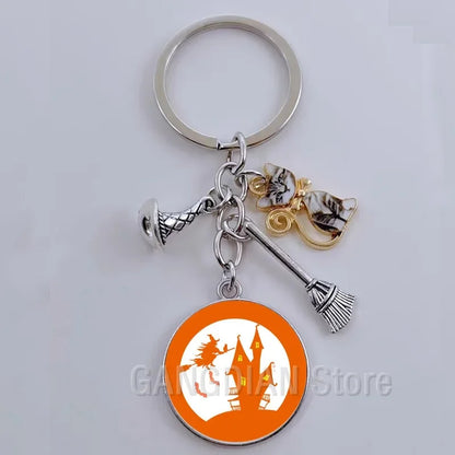 DIY Halloween Keyring Witchy Witchcraft hat Keychain Cat Key Chains Gothic Broomstick Charms Gift For Witch Lover Jewlery