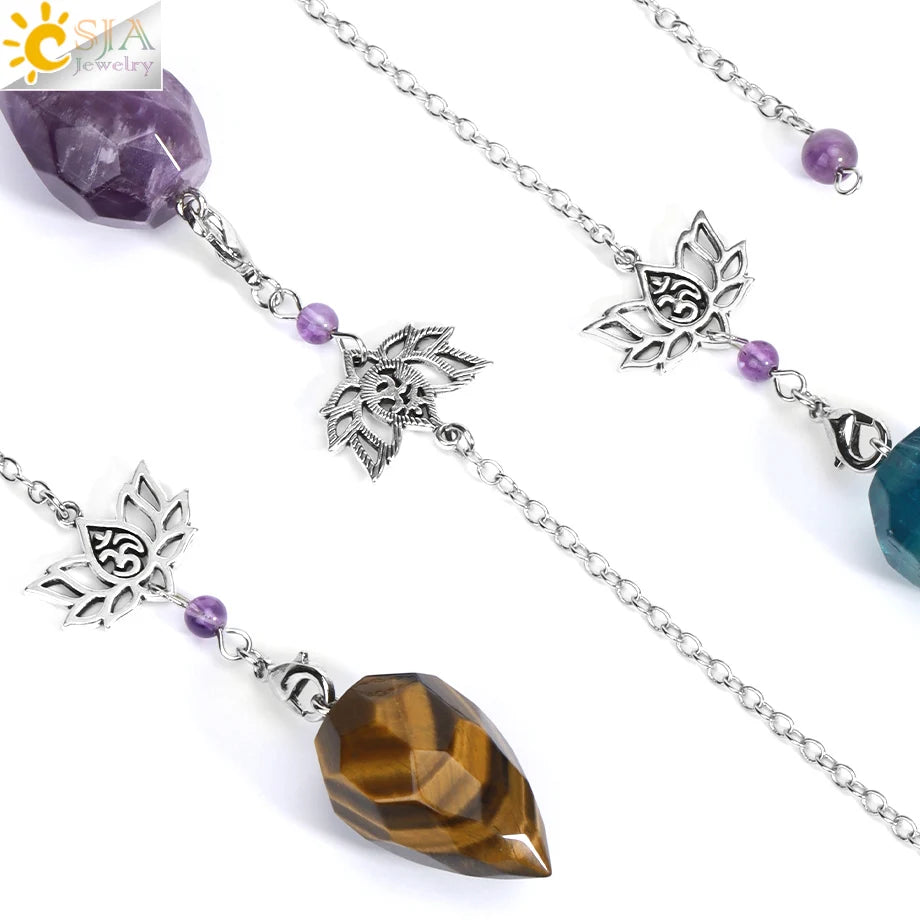 Spiritual Crystal Pendulums for Divination Dowsing Reiki Natural Stone Tiger Eye Pink Clear Quartz Yoga Esoterism Pendulos H494