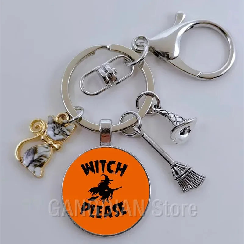 DIY Halloween Keyring Witchy Witchcraft hat Keychain Cat Key Chains Gothic Broomstick Charms Gift For Witch Lover Jewlery