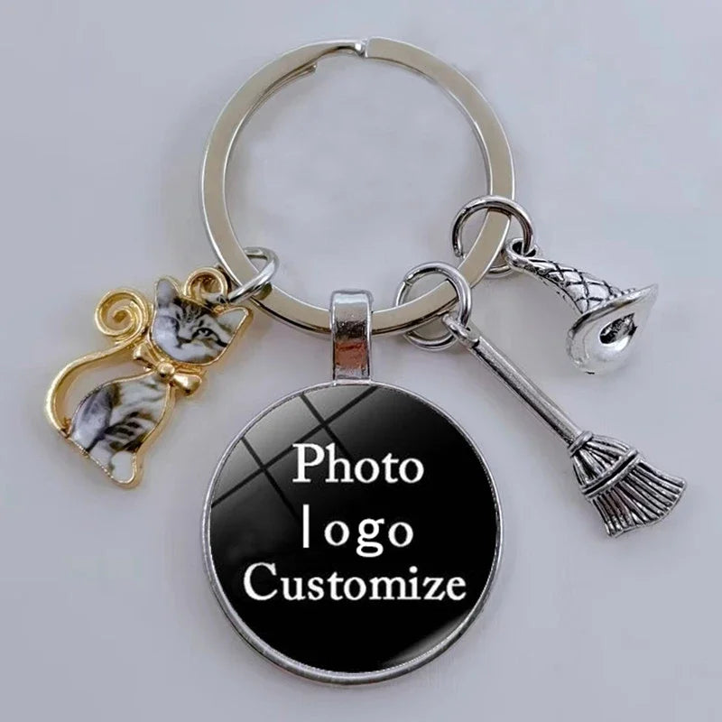 DIY Halloween Keyring Witchy Witchcraft hat Keychain Cat Key Chains Gothic Broomstick Charms Gift For Witch Lover Jewlery