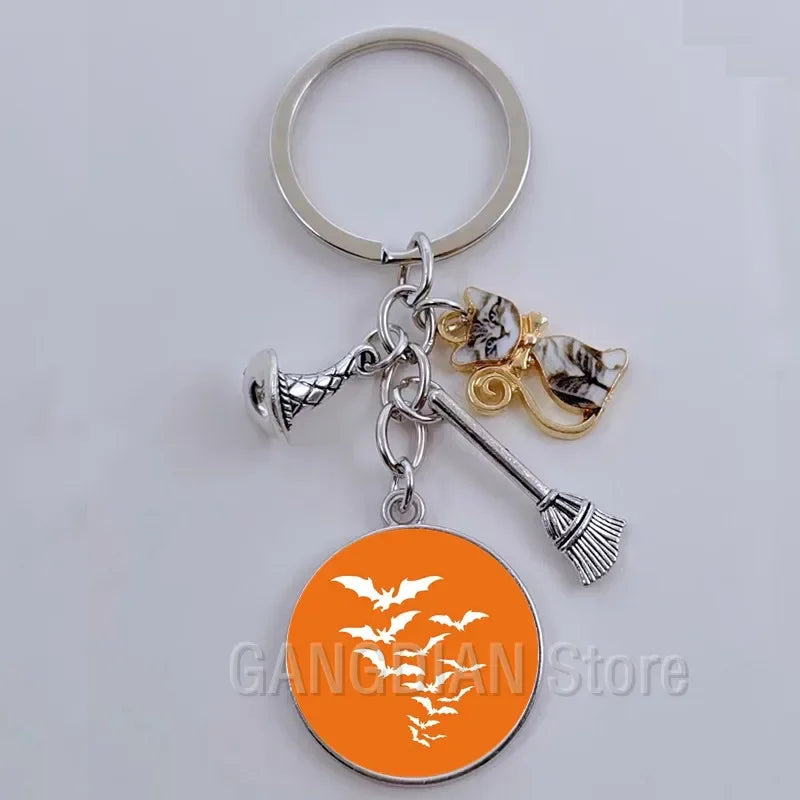 DIY Halloween Keyring Witchy Witchcraft hat Keychain Cat Key Chains Gothic Broomstick Charms Gift For Witch Lover Jewlery