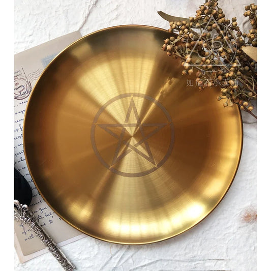 Pentagram Candlestick Table Altar Plate - Elementsofthewitch