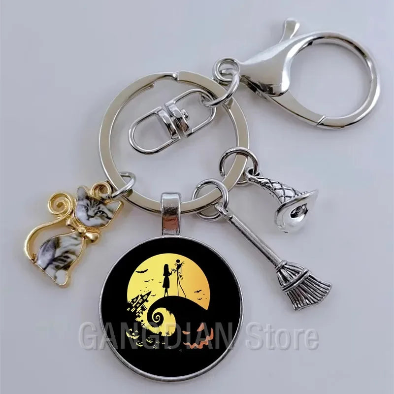 DIY Halloween Keyring Witchy Witchcraft hat Keychain Cat Key Chains Gothic Broomstick Charms Gift For Witch Lover Jewlery