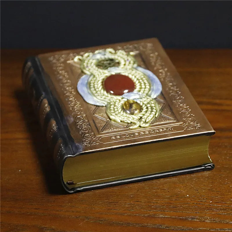 Retro Magic Notebook 3D Relief Sculpture Flying Horse Pentagram Inlaid With Natural Crystal Stone Thickened Multi Page Notebook