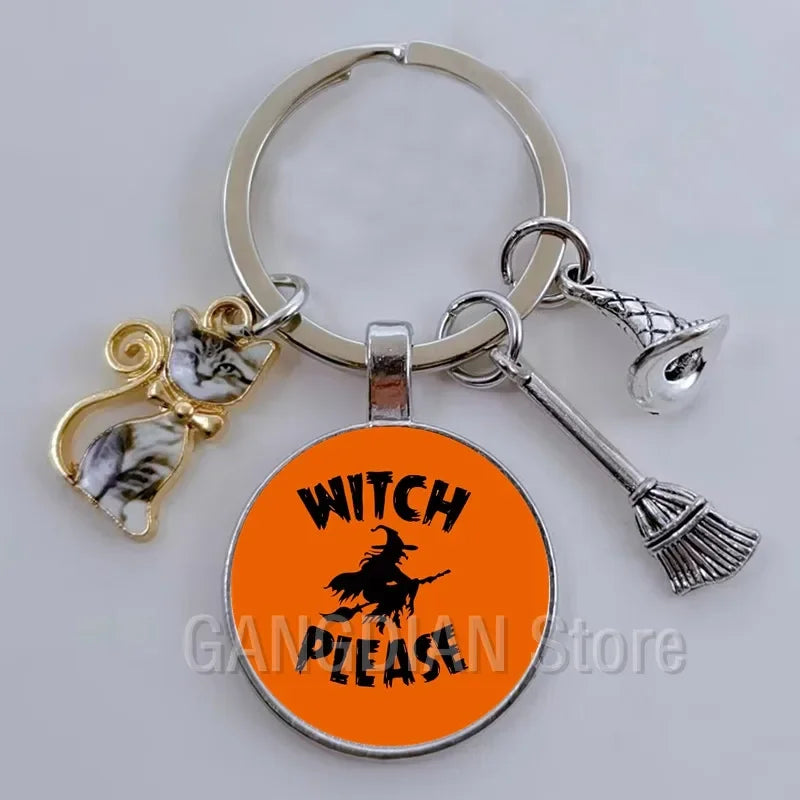 DIY Halloween Keyring Witchy Witchcraft hat Keychain Cat Key Chains Gothic Broomstick Charms Gift For Witch Lover Jewlery