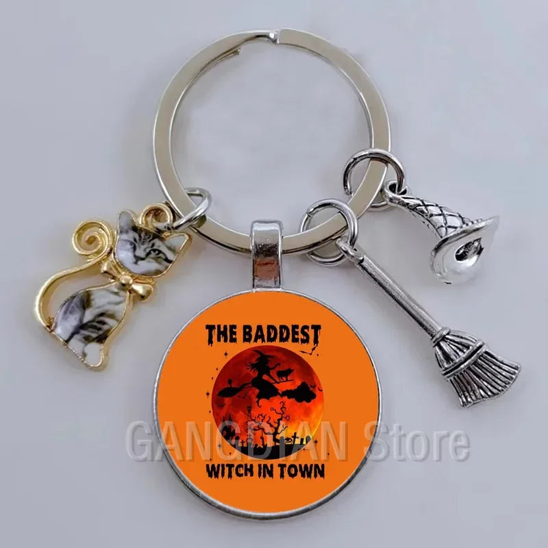 DIY Halloween Keyring Witchy Witchcraft hat Keychain Cat Key Chains Gothic Broomstick Charms Gift For Witch Lover Jewlery