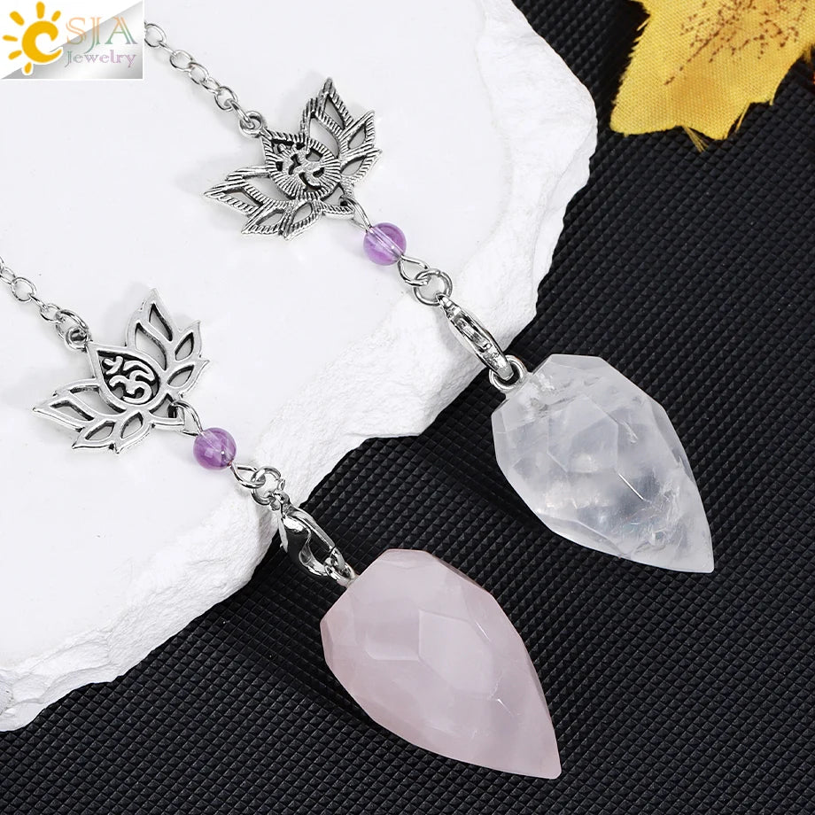 Spiritual Crystal Pendulums for Divination Dowsing Reiki Natural Stone Tiger Eye Pink Clear Quartz Yoga Esoterism Pendulos H494