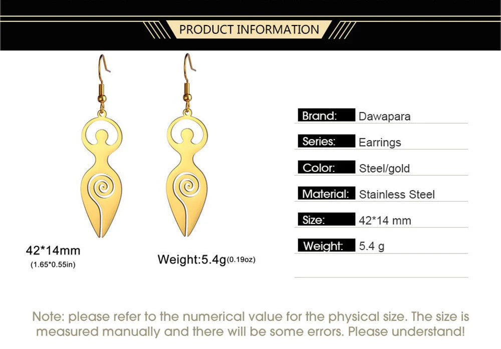 Dawapara Triple Moon Spiral Goddess Symbol Dangle Earrings Wiccan Pentagram Pagan Stainless Steel Women Jewelry