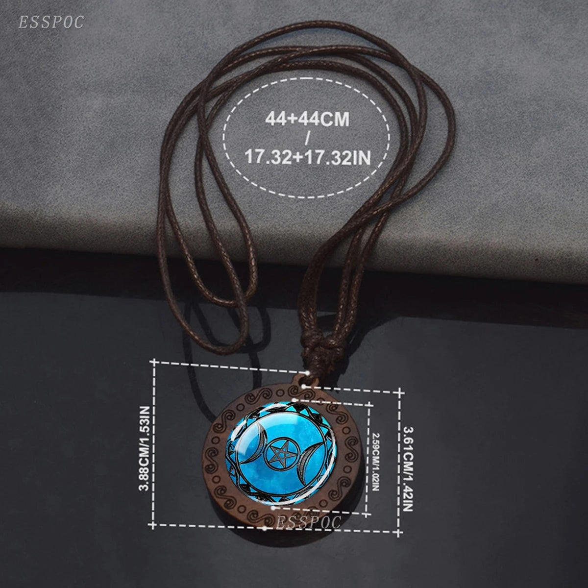 Triple Moon Goddess Glass Necklace Wood Pendant Wiccan Pentagram Necklace Vintage Magic Sign Jewelry Dropshipping