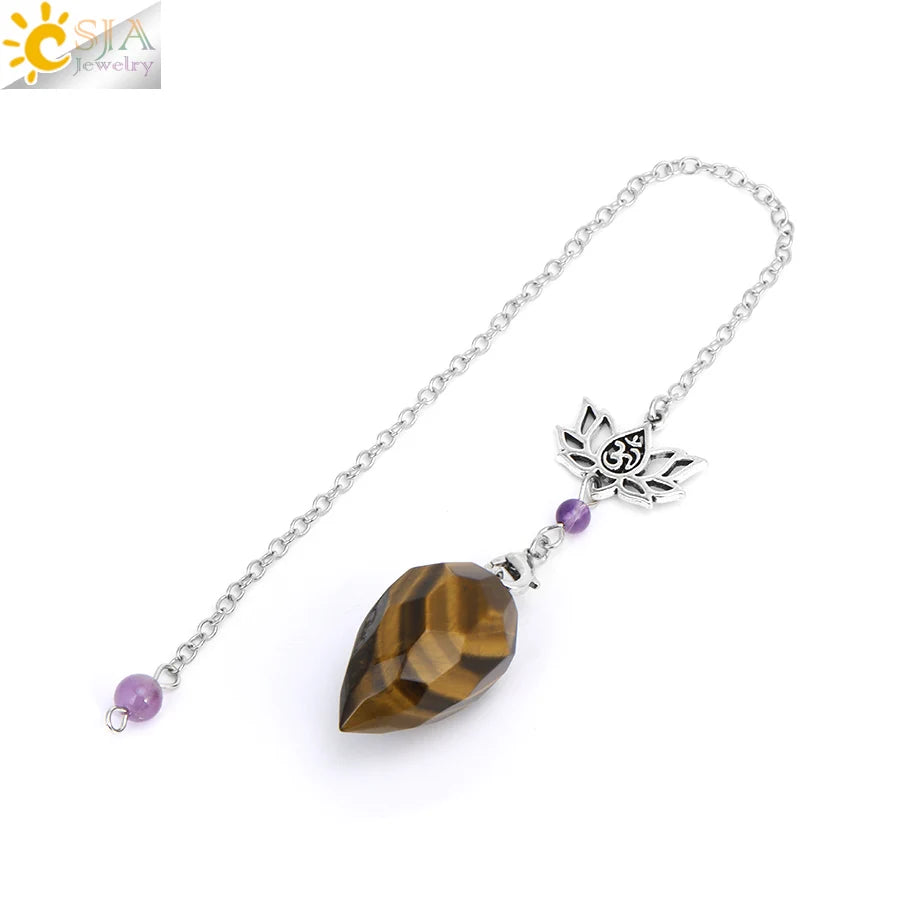 Spiritual Crystal Pendulums for Divination Dowsing Reiki Natural Stone Tiger Eye Pink Clear Quartz Yoga Esoterism Pendulos H494