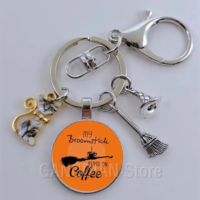 DIY Halloween Keyring Witchy Witchcraft hat Keychain Cat Key Chains Gothic Broomstick Charms Gift For Witch Lover Jewlery