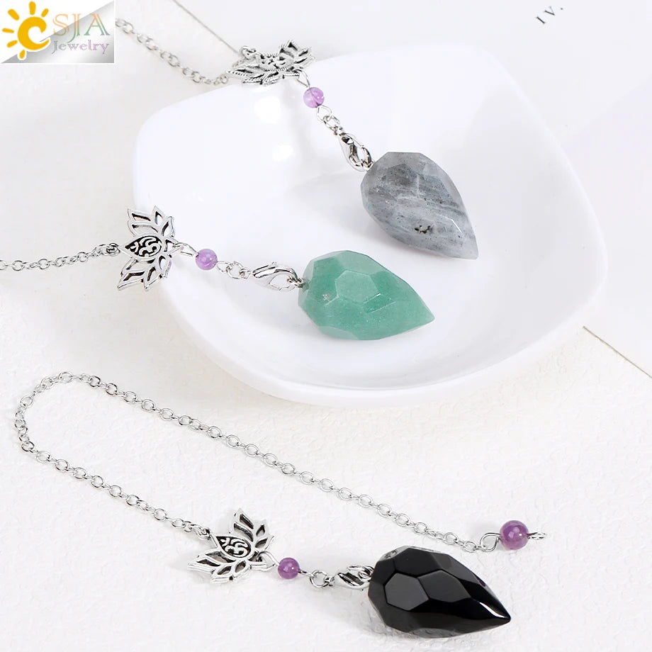 Spiritual Crystal Pendulums for Divination Dowsing Reiki Natural Stone Tiger Eye Pink Clear Quartz Yoga Esoterism Pendulos H494