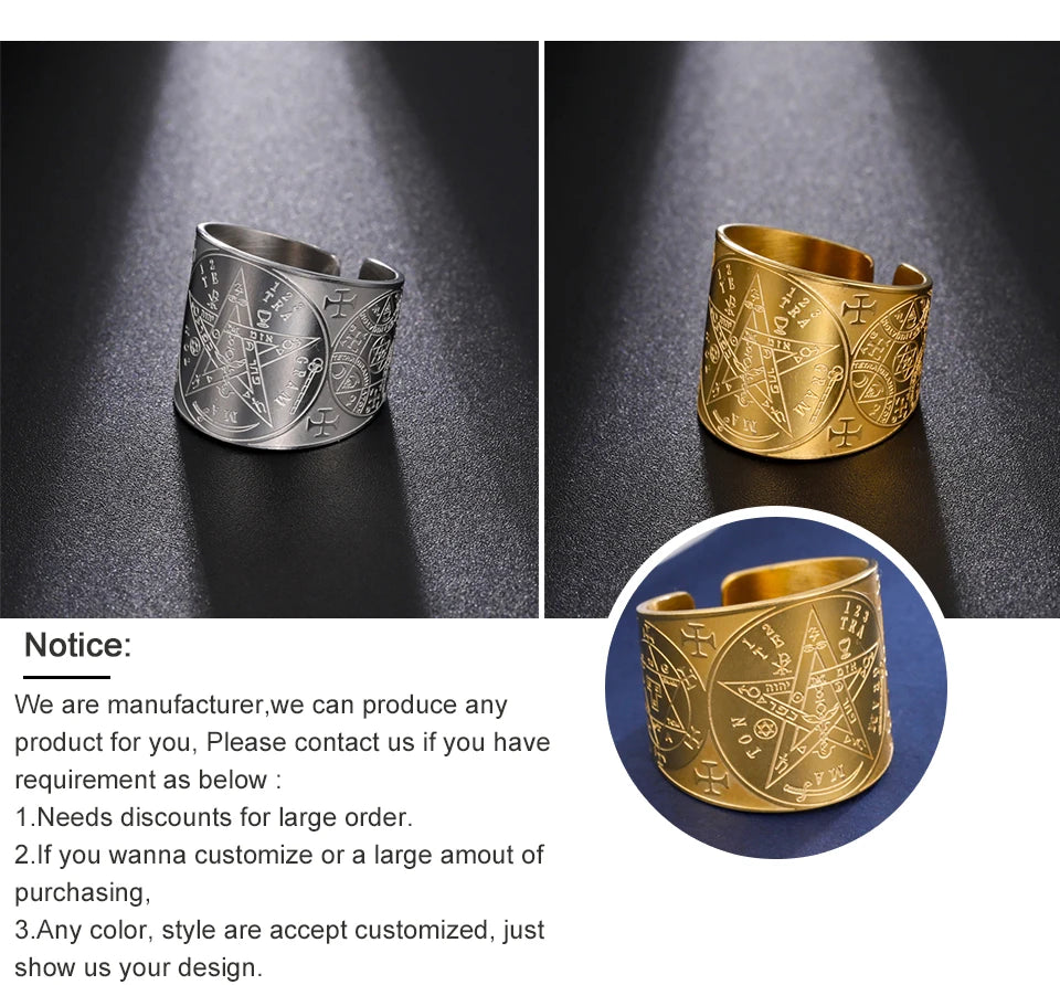 My Shape Tetragrammaton Pentacle Rings Stainless Steel Pentagram Protection Amulet Wiccan Magical Finger Ring for Men Jewelry