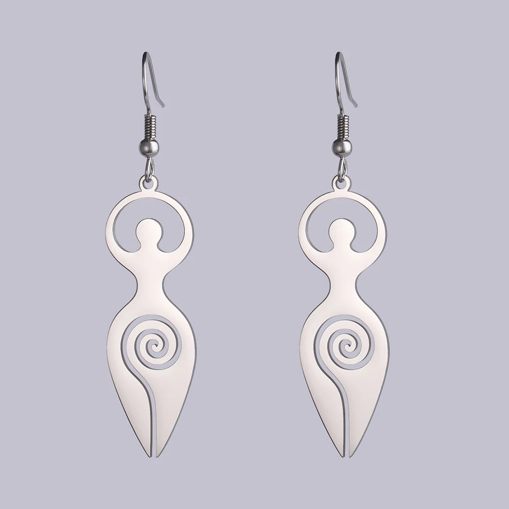 Dawapara Triple Moon Spiral Goddess Symbol Dangle Earrings Wiccan Pentagram Pagan Stainless Steel Women Jewelry