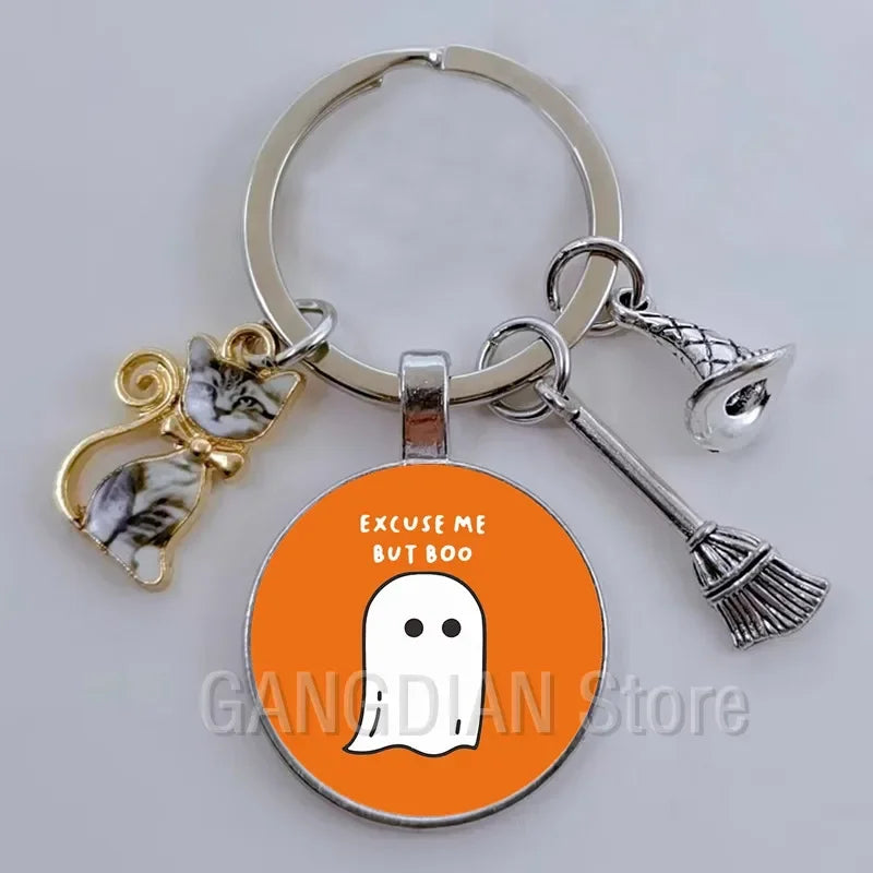 DIY Halloween Keyring Witchy Witchcraft hat Keychain Cat Key Chains Gothic Broomstick Charms Gift For Witch Lover Jewlery