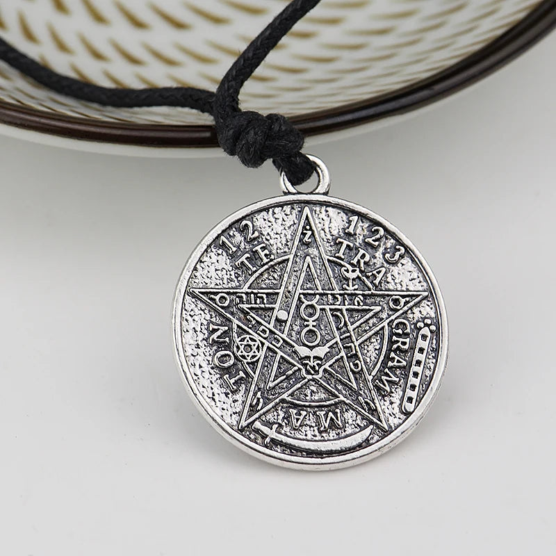 Tetragrammaton Pentacle Pentagram Pendant Charm Necklace for Men Wiccan Talisman Pagen Amulet Vintage Jewelry