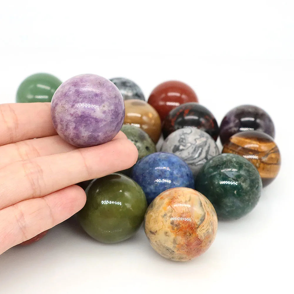 30mm Natural Stone and Crystal Ball Home Decor Reiki Healing Wicca Gemstone Sphere Collection Mineral Energy Gems Massage Globe